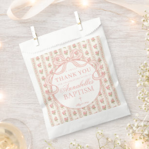 Sachets En Papier Gâteau de baptême floral fantaisie pêche et beige