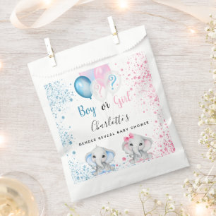 Sachets En Papier Genre révéler baby shower bleu rose éléphants