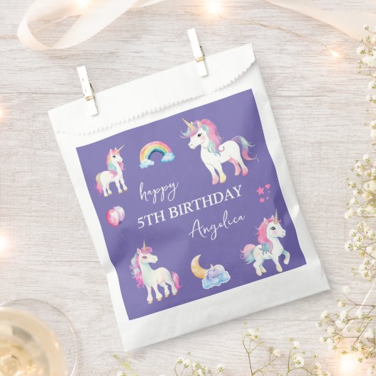 Sachets En Papier Girl Purple Unicorn Anniversaire (Coupé)