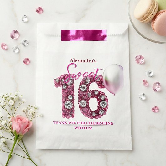 Sachets En Papier Glam Pink Diamonds & Silver Balloon Sweet 16