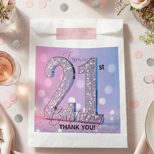 Sachets En Papier Glam Silver Diamond Sparkle Pink 21st Birthday
