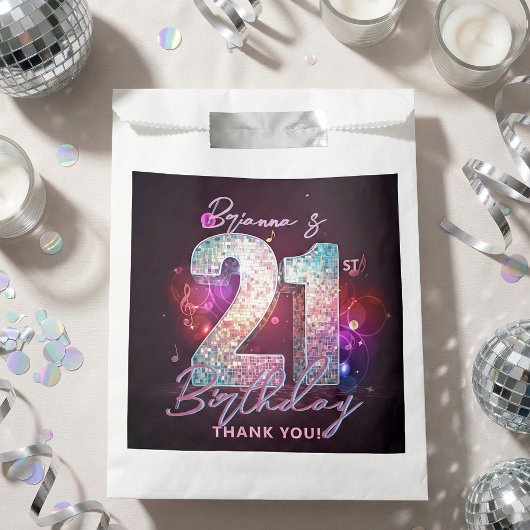 Sachets En Papier Glam Silver Disco Ball Music Notes 21st Birthday