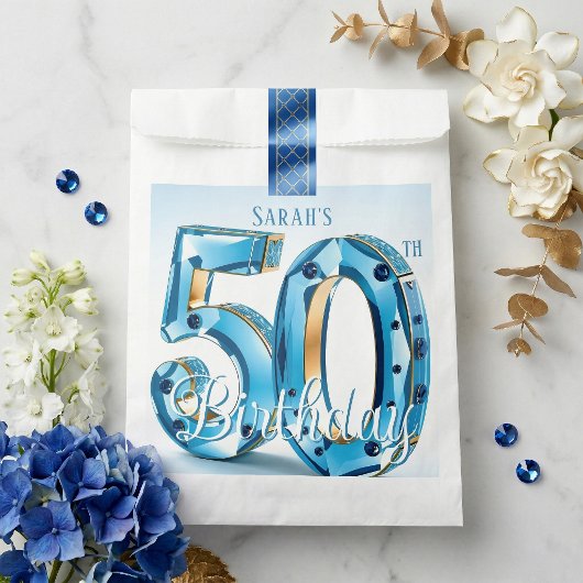Sachets En Papier Glamorous Blue Gemstone 50th Birthday Party