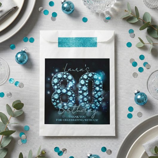 Sachets En Papier Glamorous Teal Blue Diamonds Black 80th Birthday