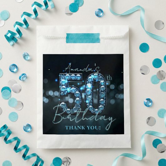 Sachets En Papier Glamorous Teal Blue Diamonds Sparkle 50th Birthday