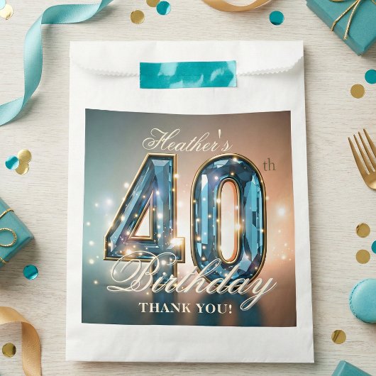 Sachets En Papier Glamorous Teal Blue Faceted Gemstone 40th Birthday