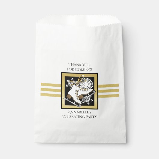 Sachets En Papier Gold Black White Ice Skate Party Merci (Devant)