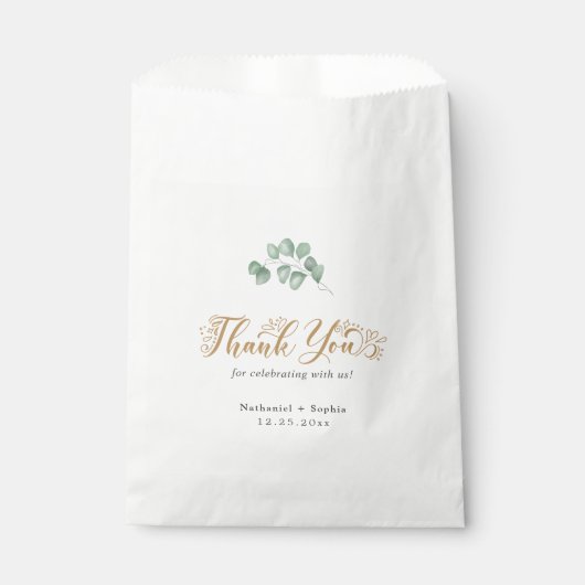 Sachets En Papier Gold Greenery Merci mariage Favor sac (Devant)