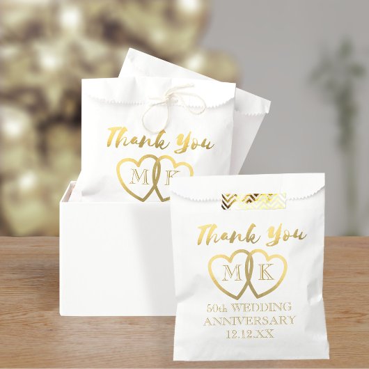 Sachets En Papier Gold Hearts 50e anniversaire Mariage Favor sac