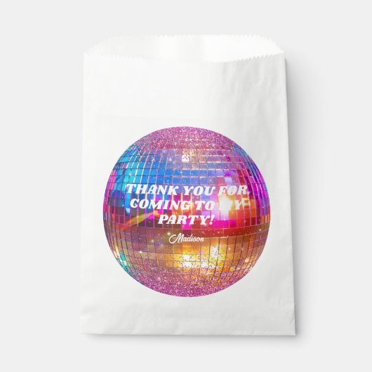 Sachets En Papier Gold Hot rose Disco Ball Anniversaire Merci (Devant)