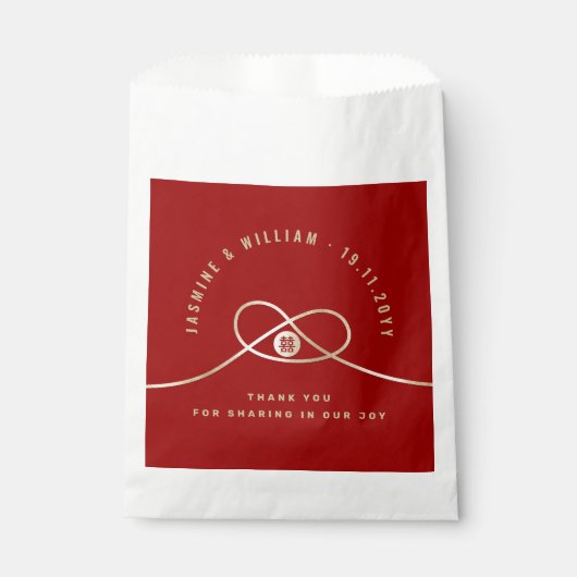 Sachets En Papier Gold Knot Union Double Bonheur Mariage chinois (Devant)