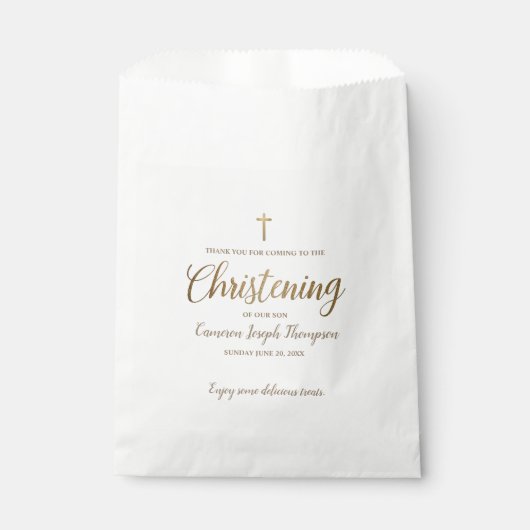 Sachets En Papier Gold Script Cross Christening Merci (Devant)
