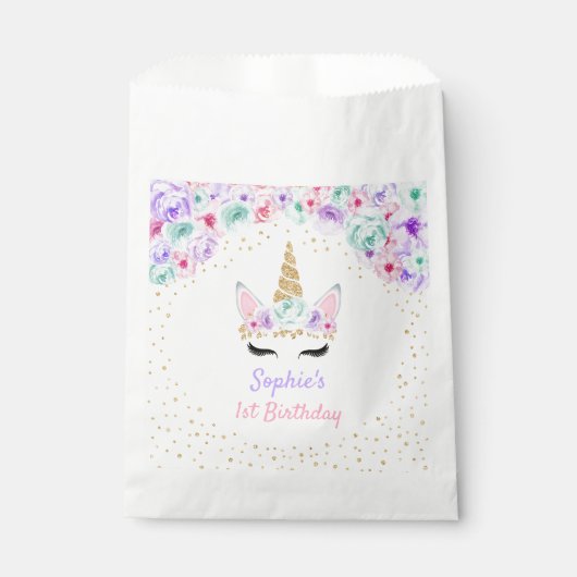 Sachets En Papier Gold Turquoise rose violet Unicorn 1er anniversair (Devant)