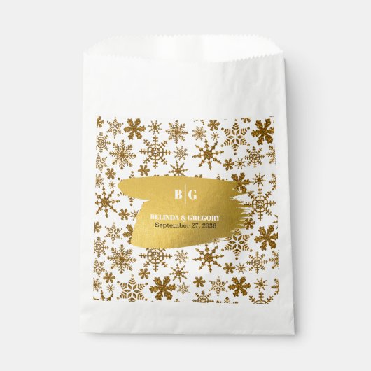 Sachets En Papier Golden Snowflakes Festive Mariage de Noël (Devant)
