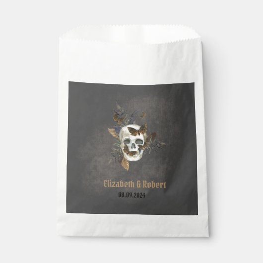 Sachets En Papier Gothique Floral Mariage papillons crâne (Devant)