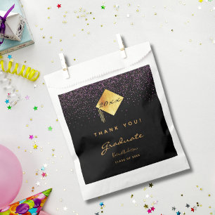 Sachets En Papier Graduation party noir violet or merci 2025