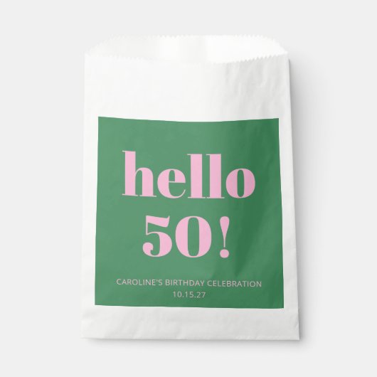 Sachets En Papier Gras brillant moderne rétro rose vert 50e annivers (Devant)