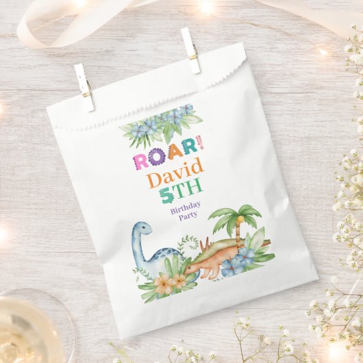 Sachets En Papier Green Blue Floral Dinosaur fête d'anniversaire (Coupé)