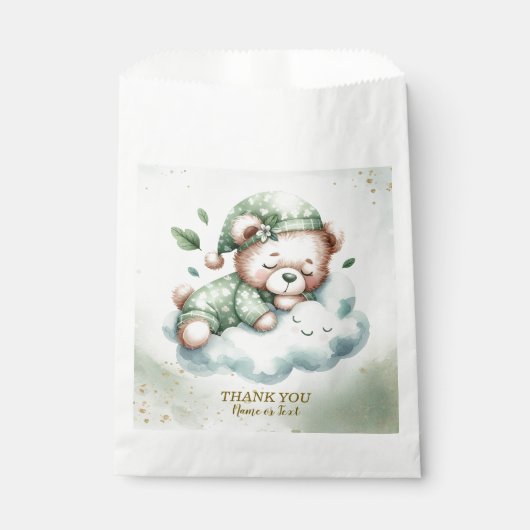 Sachets En Papier Green Boho Sleeping Teddy Bear mignonne Party (Devant)