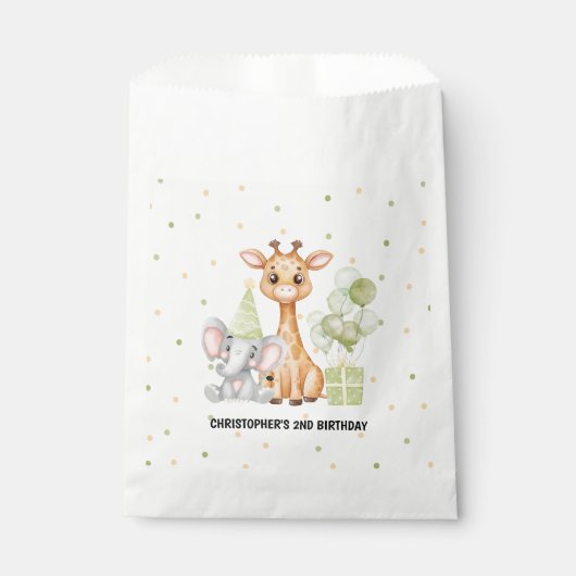 Sachets En Papier Green Safari Jungle Animal Anniversaire (Devant)