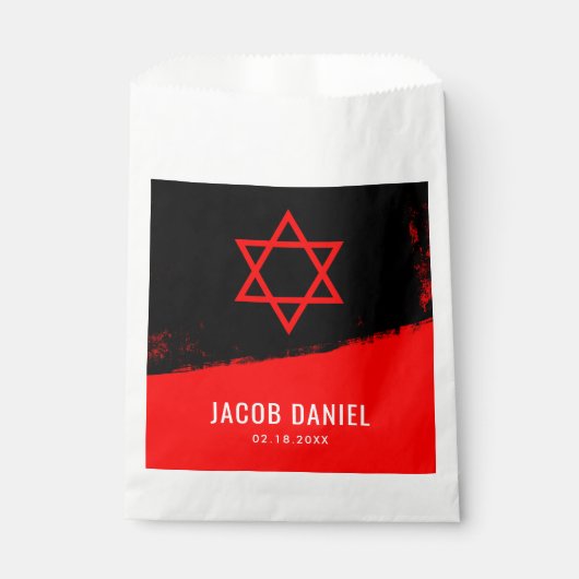 Sachets En Papier Grunge Red Black Bar Mitzvah Personnalisé (Devant)