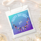 Sachets En Papier Gymnastique Amis "Joyeux Anniversaire" Turquoise (Coupé)