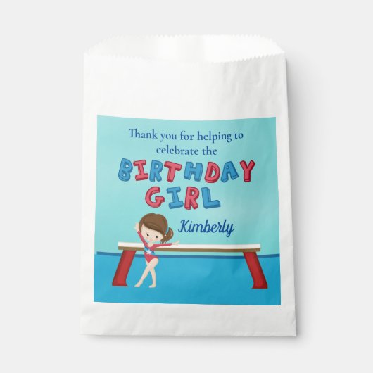 Sachets En Papier Gymnastique Brunette Gymnaste Fête d'Anniversaire (Devant)