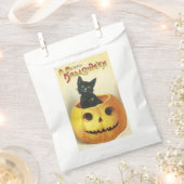 Sachets En Papier Halloween à l'ancienne, chat noir sur Citrouille (Coupé)