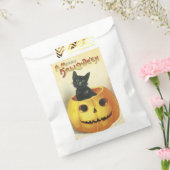 Sachets En Papier Halloween à l'ancienne, chat noir sur Citrouille (Scellé)