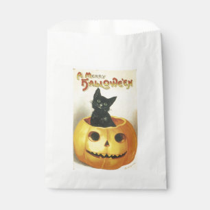 Sachets En Papier Halloween à l'ancienne, chat noir sur Citrouille