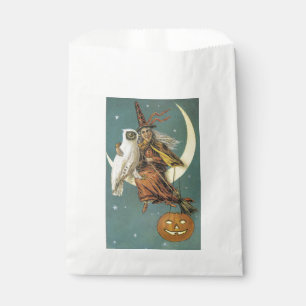 Sachets En Papier Halloween à l'ancienne, sorcière avec hibou