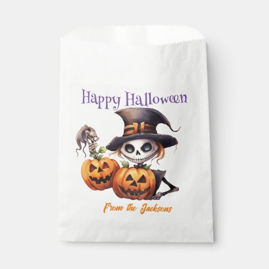 Sachets En Papier Halloween heureux et personnalisé | SKELETON & CIT (Devant)
