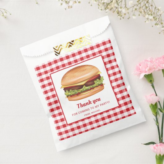 Sachets En Papier Hamburger Sur Rouge En vichy Anniversaire Merci (Scellé)
