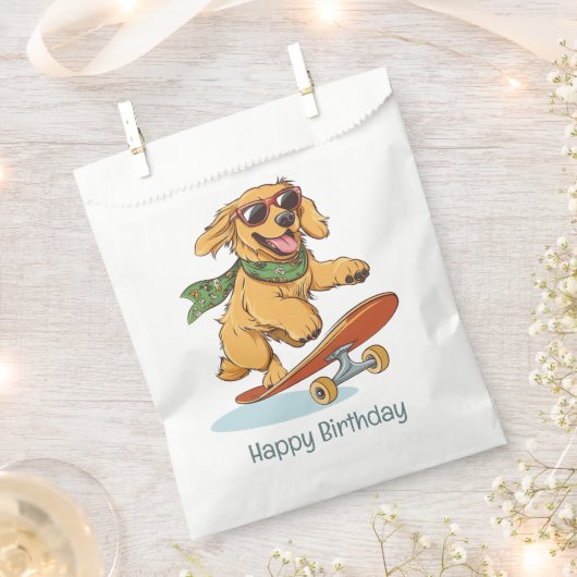Sachets En Papier Happy Birthday Golden Retriever Dog Skateboarding (Coupé)