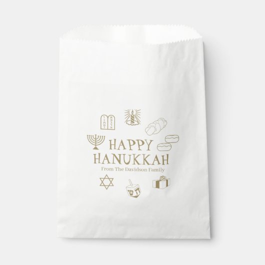 Sachets En Papier Happy Hanoukka or blanc personnalisé nom de famill (Devant)