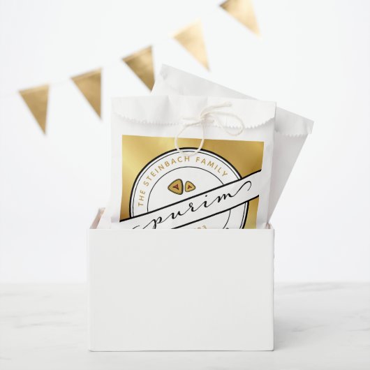 Sachets En Papier HAPPY PURIM Script PurimBags avec Or (Fête)