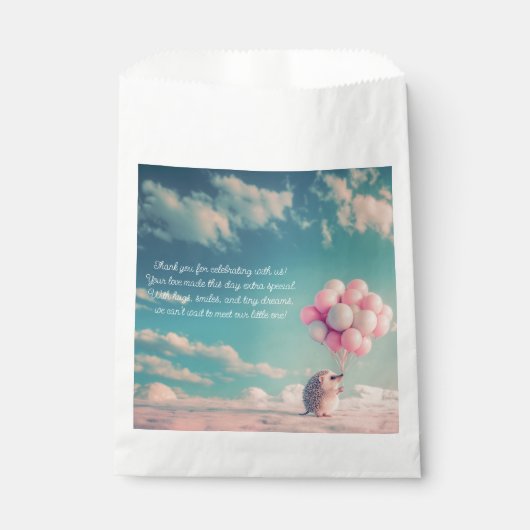 Sachets En Papier Hérisson mignon avec ballons d'anniversaire, perso (Devant)