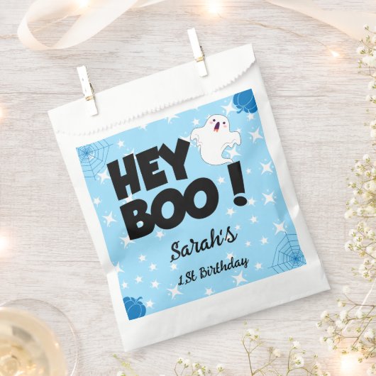 Sachets En Papier Hey Boo Blue Halloween Ghost fête d'anniversaire (Coupé)