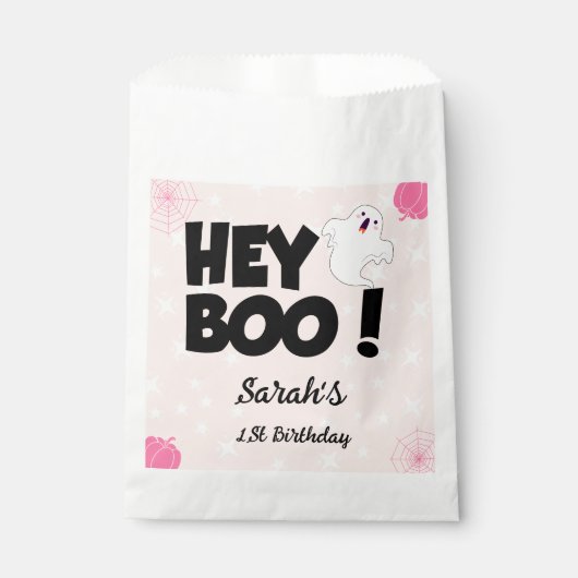 Sachets En Papier Hey Boo Pink Halloween Ghost fête d'anniversaire (Devant)