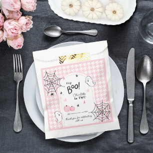 Sachets En Papier Hey Boo Pink Houndstooth Halloween Deuxième annive