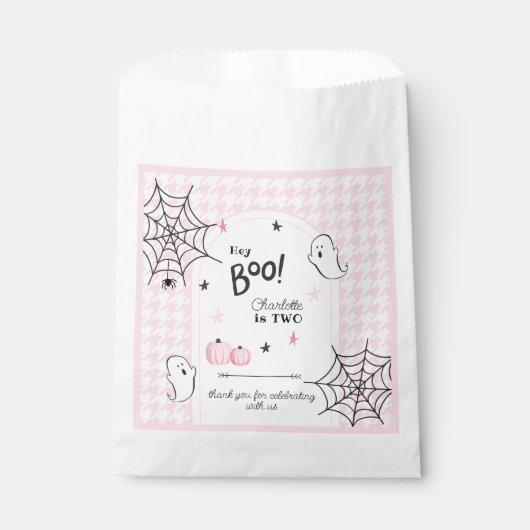 Sachets En Papier Hey Boo Pink Houndstooth Halloween Deuxième annive (Devant)