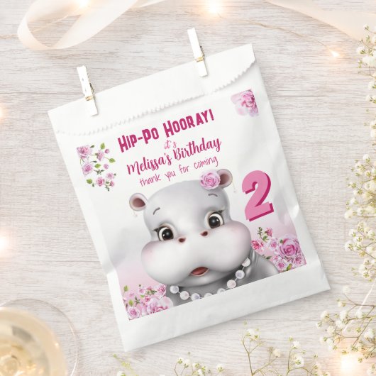 Sachets En Papier Hippo rose florale fille anniversaire (Coupé)