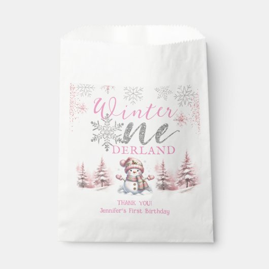 Sachets En Papier Hiver Onederland Pink Silver Parties scintillant 1 (Devant)