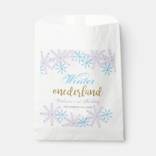 Sachets En Papier Hiver Onederland Snowflakes Fête Anniversaire (Devant)