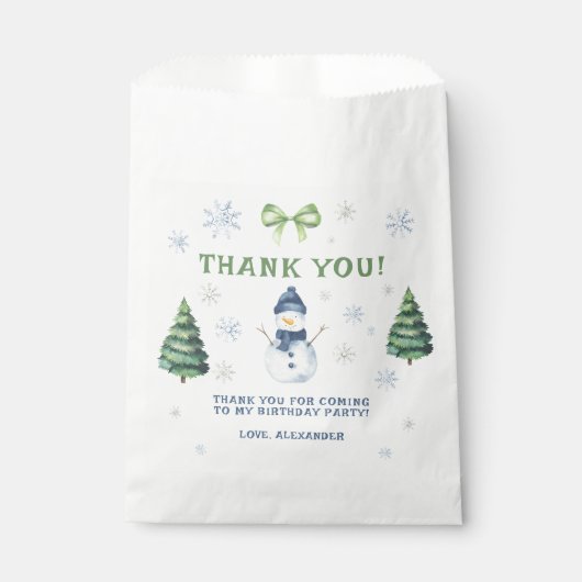 Sachets En Papier Hiver Onederland Snowman Anniversaire Merci (Devant)