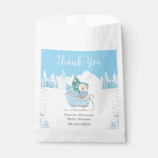 Sachets En Papier Hiver Ours Bleu Baby shower coudre Merci (Devant)