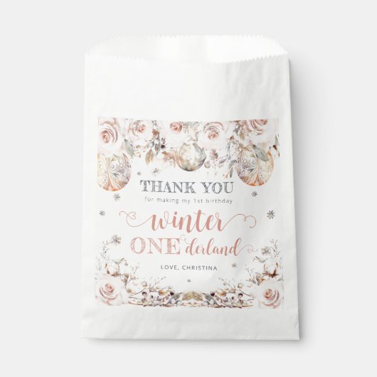 Sachets En Papier Hiver Pink Gold Onederland Anniversaire (Devant)