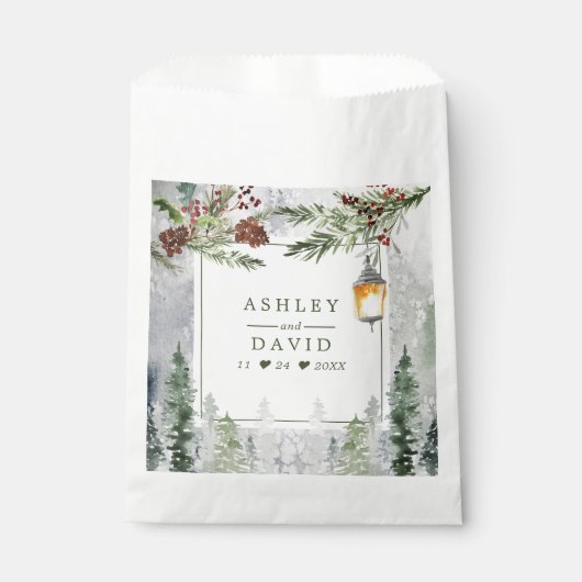Sachets En Papier Hiver Pins Rustiques Lanterne Mariage botanique (Devant)