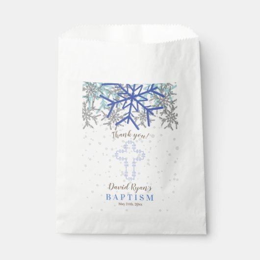 Sachets En Papier Hiver Silver Navy Blue Snowflake Baptism Invitatio (Devant)
