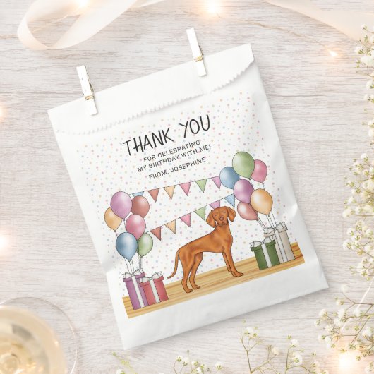 Sachets En Papier Hongrois Vizsla Chien Pastel Anniversaire Merci (Coupé)